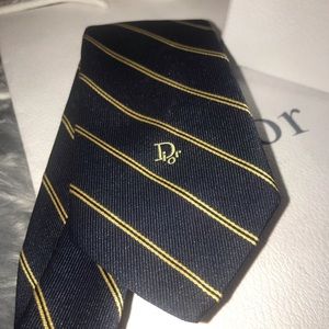 Authentic Christian Dior Navy Blue Yellow Tie